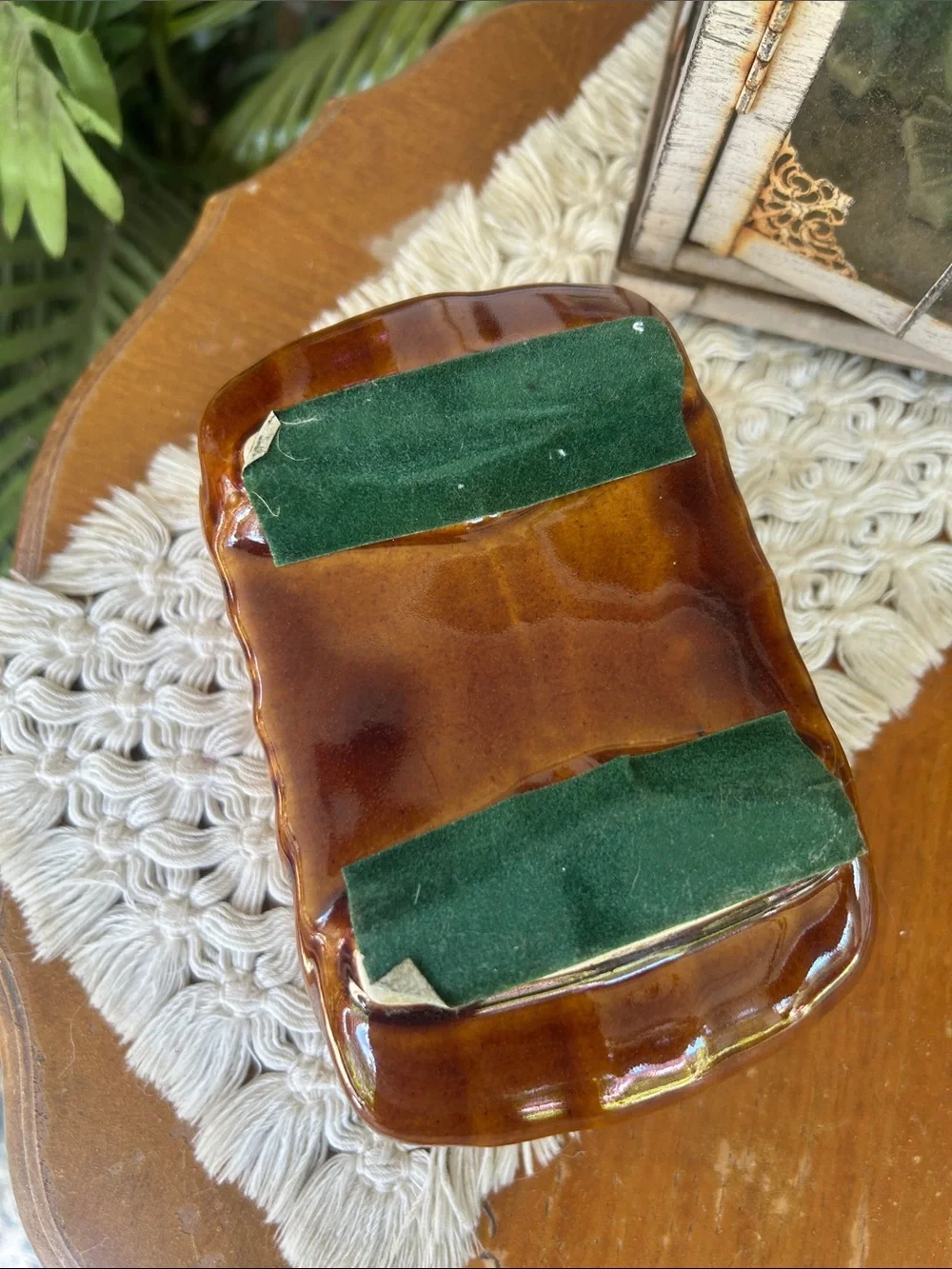 Vintage Amber Brown Drip Glazed Ceramic Planter
